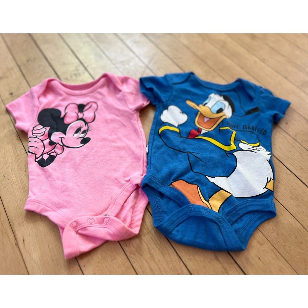 Lot of 2 Disney Baby One Piece Minnie Mouse & Donald Ducks Twins Vintage 3-6 mos